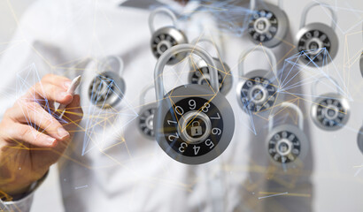 abstract lines with dots over dark background.