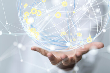 Global network. Blockchain. 3D illustration. Neural networks and artificial intelligence. Abstract