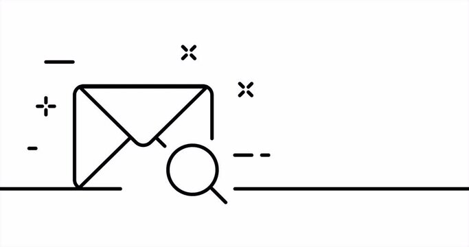 One line drawing, solid line internet. One line drawing animation of message search, popup search and letter search. Search logo is animated. Video 4K