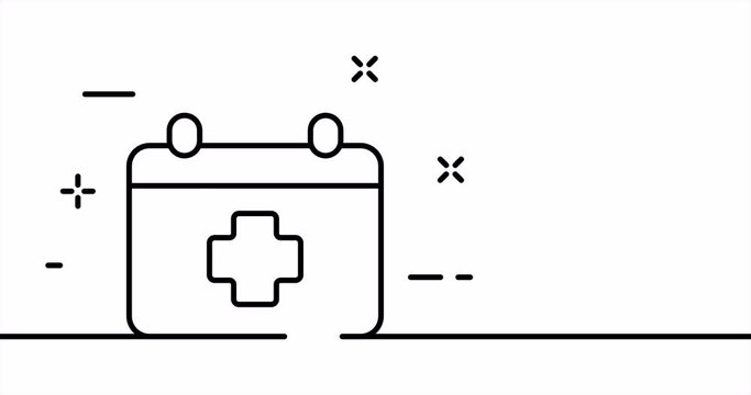 One line drawing, solid line medicine. One line drawing animation of medical calendar, discharge date and examination date. Hospital logo animated. Video 4K