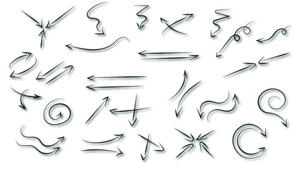 Hand drawn arrow icon set isolated on white background. Doodle Vector illustration.	
