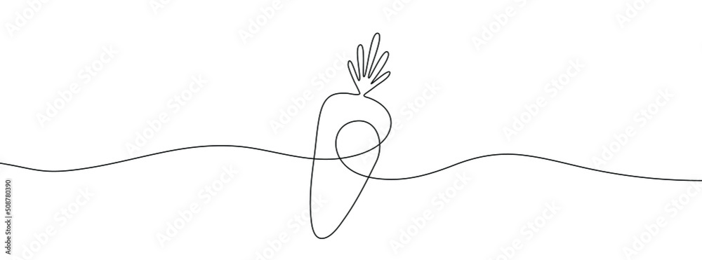 Poster continuous line drawing of carrot icon. carrot linear icon. one line drawing background. vector illu