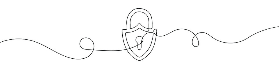 Continuous line drawing of padlock. Lock linear icon. One line drawing background. Vector illustration. Lock continuous line icon.