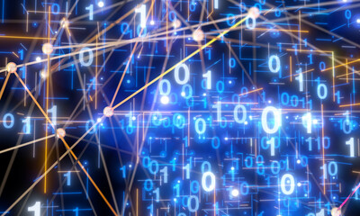 Neural network 3D illustration. Big data and cybersecurity