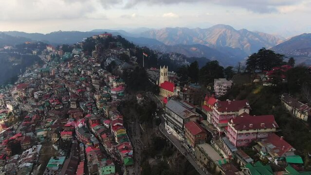 An aerial shot of Shimla, capital of Himachal Pradesh,India
