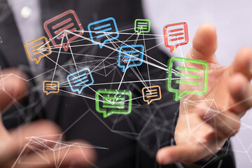 3D rendering flying email icon and web flying