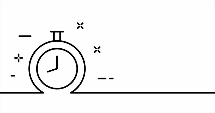 One line drawing, solid line sports. One line drawing animation of workout time, stopwatch and time tracking. Time logo is animated. Video 4K