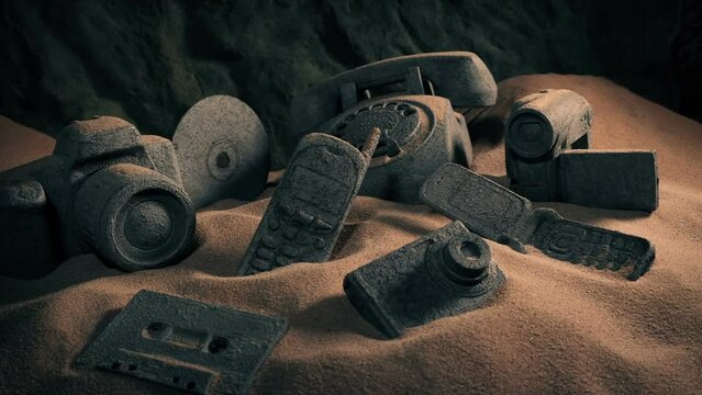 Obsolete Tech Concept - Fossilized Stone Objects Collection