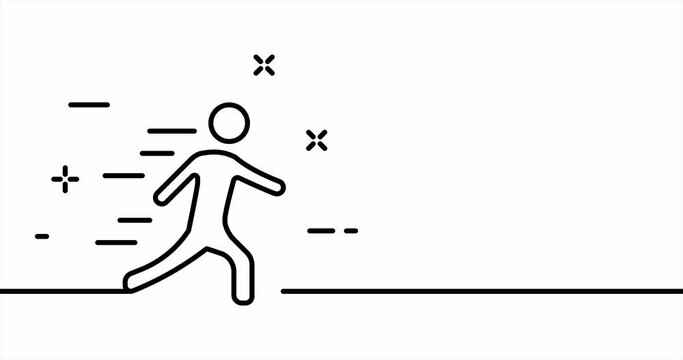 One line drawing, solid line sports. One line drawing animation of running, training and warming up. Health care logo animated. Video 4K