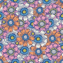 Flower field pattern. Flower Power. Hippie pattern of the sixties. Summer flowers pattern.