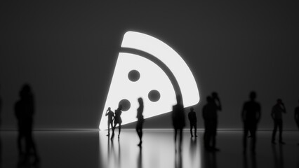 3d rendering people in front of symbol of pizza slice on background