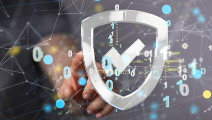 Security Shield concept, data protection. Shield with dots and lines connectio