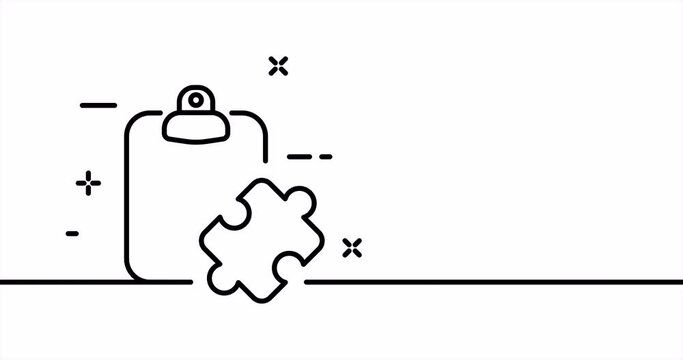 One line drawing, solid line puzzle. One line drawing animation of puzzle list, rules and puzzle. Psychology logo animated. Video 4K