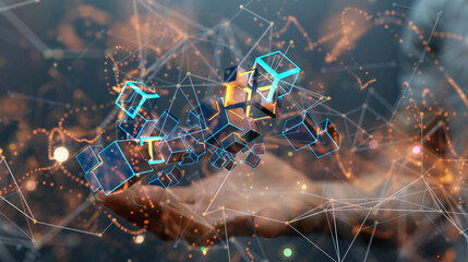 abstract lines with dots over dark background.