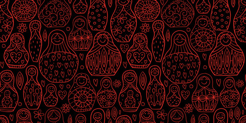 Seamless pattern with russian nesting dolls, Matryoshka