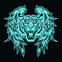 Illustration of tiger head and wings detailed design