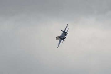 The SU-35S multi-purpose fighter from the Russian Knights aerobatics group in the sky at the MAKS-2021 International Aviation and Space Salon