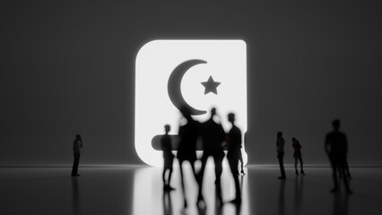 3d rendering people in front of symbol of Quran on background