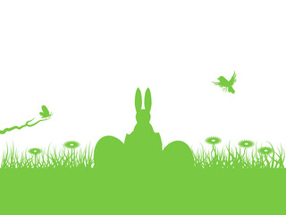 Easter background with rabbit.Easter Background with rabbit and easter eggs light green.