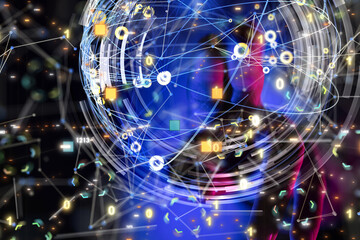 Global network. Blockchain. 3D illustration. Neural networks and artificial intelligence. Abstract