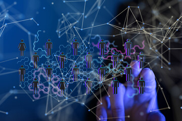 holding 3D rendering group of blue people