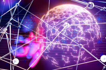 Neural network 3D illustration. Big data and cybersecurity