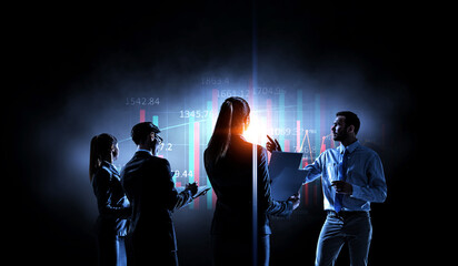 Group of business people outlines with lit background