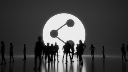 3d rendering people in front of symbol of share on background