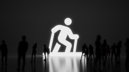 3d rendering people in front of symbol of skiing Nordic on background