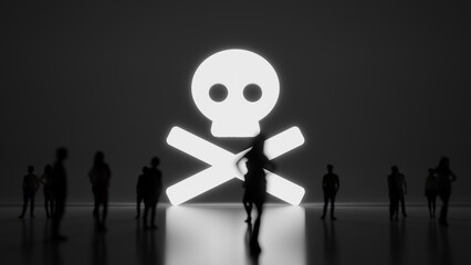 3d rendering people in front of symbol of skull crossbones on background