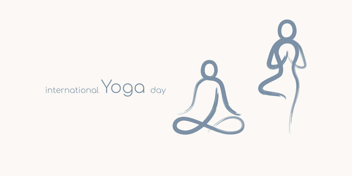 International yoga day, yoga body poses by abstract brush stroke paint blue isolated on white background. Vector illustration design for banner.