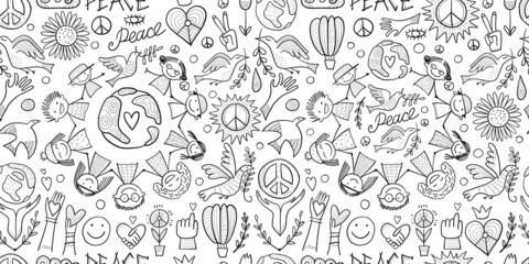 International peace day. Doves. People Holding Hands together. Seamless pattern for your design