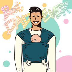 father carried a baby hand drawn illustration