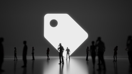 3d rendering people in front of symbol of tag on background