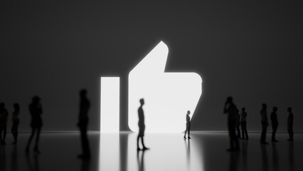 Fototapeta premium 3d rendering people in front of symbol of thumb up button on background