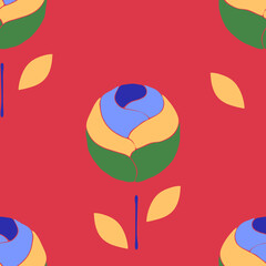 Seamless vector pattern with retro flower bloom on brown background. Organic abstract vintage floral wallpaper design. Decorative peony fashion textile.