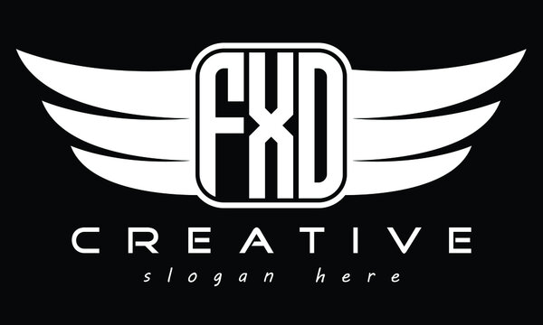 FXD three Letter Wings Flying Initial wing symbol minimalist creative concept flag icon professional logo design Vector template