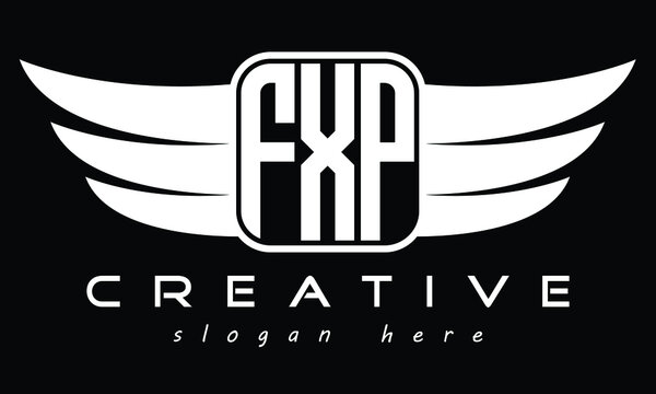 FXP three Letter Wings Flying Initial wing symbol minimalist creative concept flag icon professional logo design Vector template