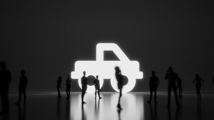 3d rendering people in front of symbol of truck pickup on background