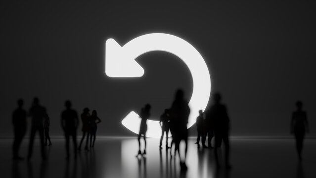 3d rendering people in front of symbol of undo alt on background