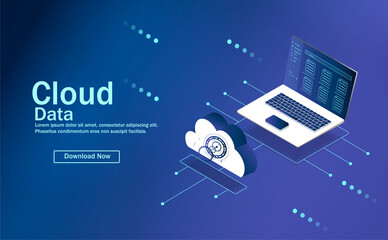 The Concept Of Cloud Computing. Secure data exchange on a laptop. Illustration of cloud technologies. The concept of global cloud computing. The business of web cloud technologies.