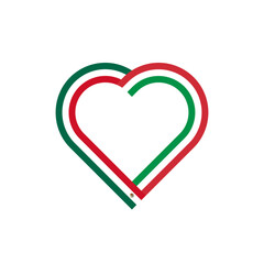 unity concept. heart ribbon icon of mexico and italy flags. vector illustration isolated on white background