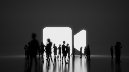 3d rendering people in front of symbol of video on background
