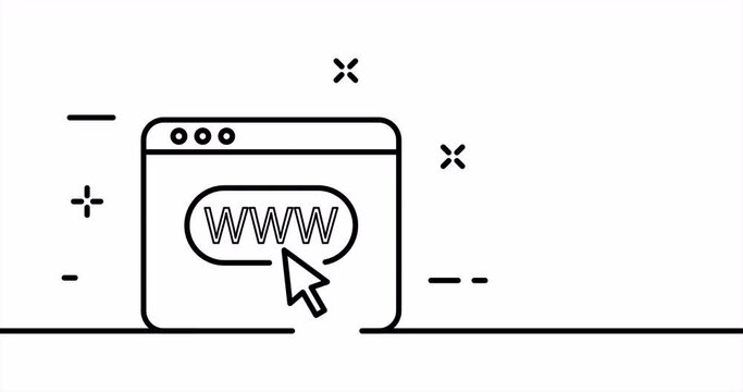 Website window with cursor. World Wide Web, online. Access to the information. Search, mouse, network. Internet concept. One line drawing animation. Motion design. Animated technology logo. Video 4K