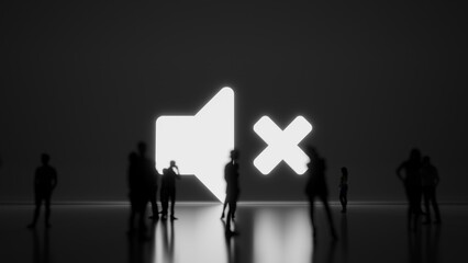 3d rendering people in front of symbol of volume mute on background
