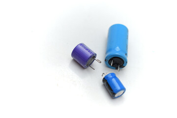 electric components, condensators on a white background
