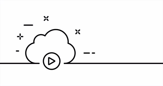 Cloud storage. Internet data storage. Player button on the cloud. Custody information concept. One line drawing animation. Motion design. Animated technology logo. Video 4K