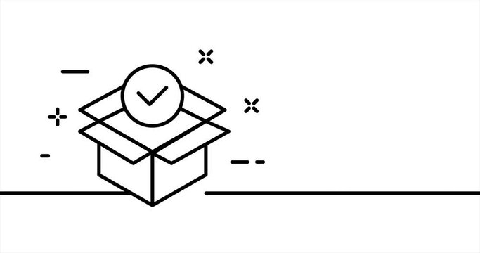 Package with check mark. Delivery, logistics, purchase, client, courier, buyer. Shopping concept. One line drawing animation. Motion design. Animated technology logo. Video 4K