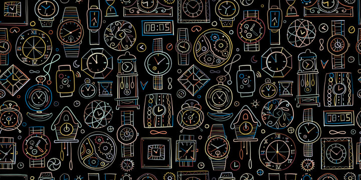 Set of clocks and watches in different style. Retro and modern collection for your design