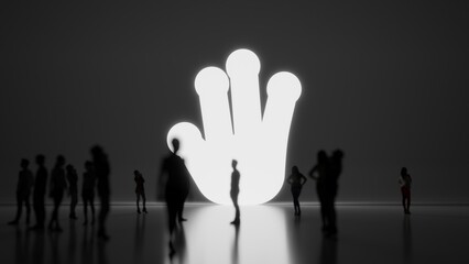 3d rendering people in front of symbol of alien hand on background